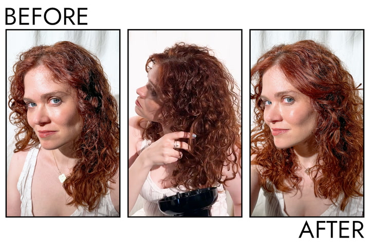 7 Best Hair Dryers for Curly Hair—Byrdie Editor-Tested in 2025 18 Site Loop: Person's Hair Before and After Using Babyliss Nano Titanium