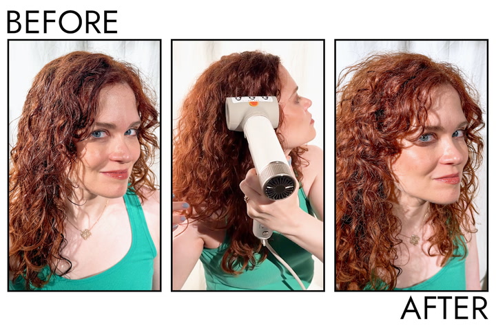 7 Best Hair Dryers for Curly Hair—Byrdie Editor-Tested in 2025 26 Site Loop: Person's Hair Before and After Using Shark Speedstyle