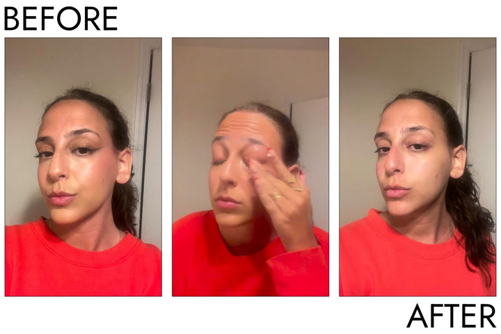 Site Loop: Person’s eye before and after using E.l.f. Cosmetics Holy Hydration! Makeup Melting Cleansing Balm