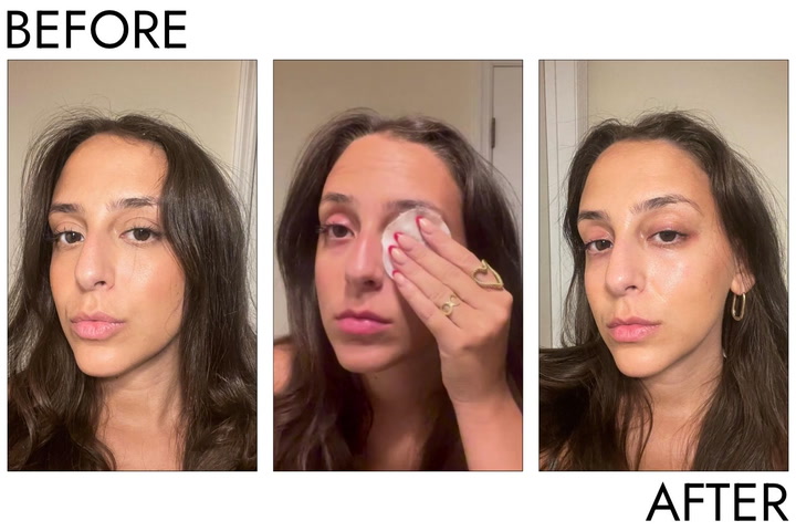 Site Loop: Person’s eye before and after using Neutrogena Oil-Free Gentle Eye Makeup Remover
